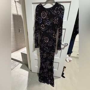 Betsy & Adam Black Floral Long Sleeve Dress